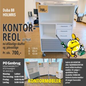 Duba B8 Holmris kontorreoler med aflåselige skuffer og jaluosiskab
